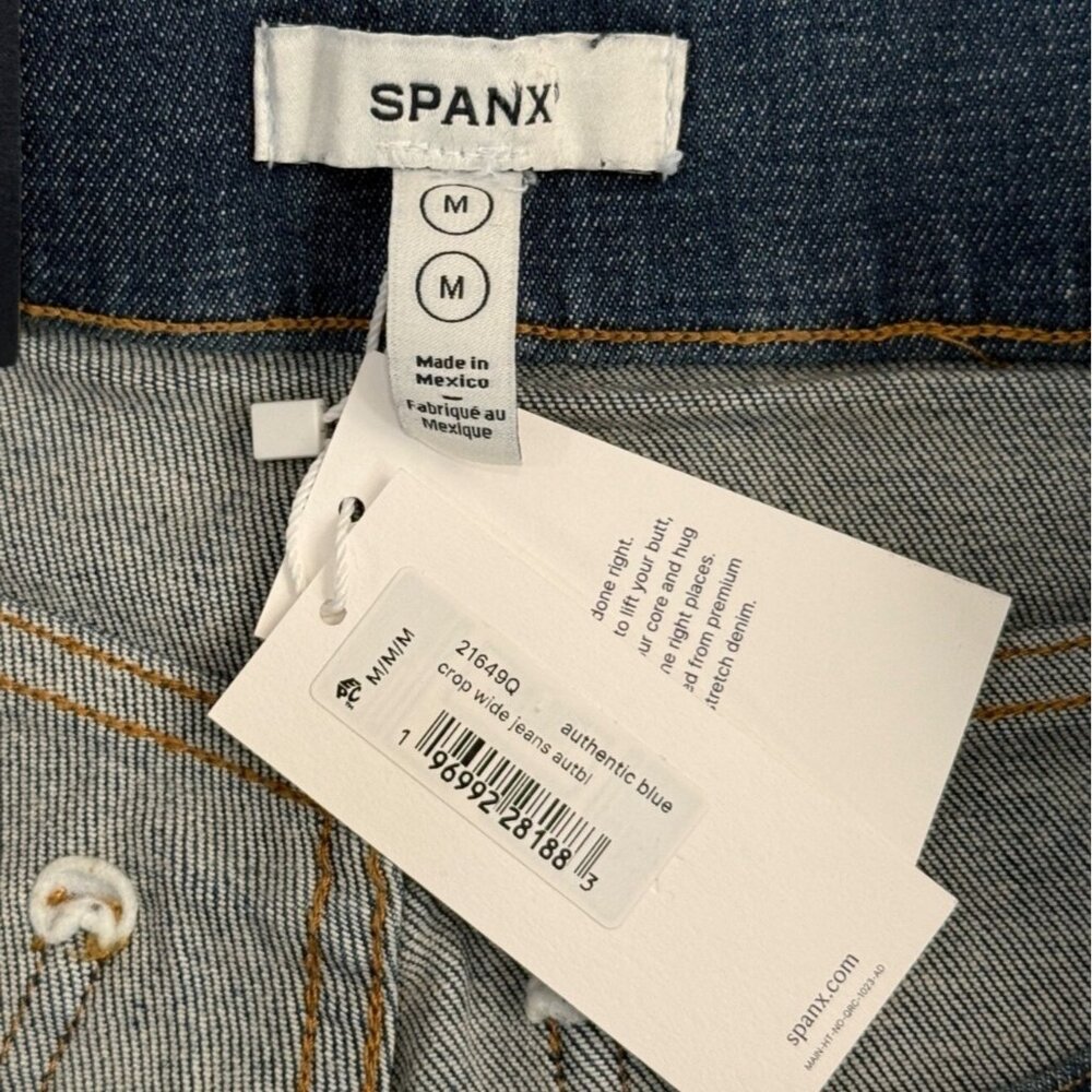 Spanx Cropped Wide-Leg Jeans High-Rise Authentic Blue Size M Stretch Womens NEW - Picture 4 of 11